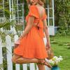 imageEXLURA Womens 2025 Summer Short Puff Sleeve Casual Short Mini Dresses Tie Back Square Neck ALine SundressOrange