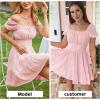 imageEXLURA Womens 2025 Summer Short Puff Sleeve Casual Short Mini Dresses Tie Back Square Neck ALine SundressPink