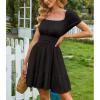imageEXLURA Womens 2025 Summer Short Puff Sleeve Casual Short Mini Dresses Tie Back Square Neck ALine SundressShort Sleeveblack