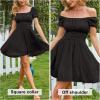 imageEXLURA Womens 2025 Summer Short Puff Sleeve Casual Short Mini Dresses Tie Back Square Neck ALine SundressShort Sleeveblack
