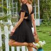 imageEXLURA Womens 2025 Summer Short Puff Sleeve Casual Short Mini Dresses Tie Back Square Neck ALine SundressShort Sleeveblack