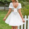 imageEXLURA Womens 2025 Summer Short Puff Sleeve Casual Short Mini Dresses Tie Back Square Neck ALine SundressWhite