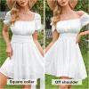 imageEXLURA Womens 2025 Summer Short Puff Sleeve Casual Short Mini Dresses Tie Back Square Neck ALine SundressWhite