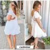 imageEXLURA Womens 2025 Summer Short Puff Sleeve Casual Short Mini Dresses Tie Back Square Neck ALine SundressWhite