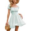 imageEXLURA Womens 2025 Summer Short Puff Sleeve Casual Short Mini Dresses Tie Back Square Neck ALine SundressLight Green