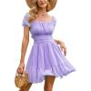 imageEXLURA Womens 2025 Summer Short Puff Sleeve Casual Short Mini Dresses Tie Back Square Neck ALine SundressLilac Purple