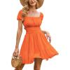 imageEXLURA Womens 2025 Summer Short Puff Sleeve Casual Short Mini Dresses Tie Back Square Neck ALine SundressOrange