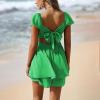 imageEXLURA Womens 2025 Summer Ruffle Short Sleeve Tie Back Romper Dress Square Neck A Line Cute Dressy Short JumpsuitsGreen