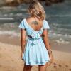 imageEXLURA Womens 2025 Summer Ruffle Short Sleeve Tie Back Romper Dress Square Neck A Line Cute Dressy Short JumpsuitsLight Blue