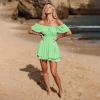 imageEXLURA Womens 2025 Summer Ruffle Short Sleeve Tie Back Romper Dress Square Neck A Line Cute Dressy Short JumpsuitsLight Green