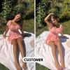 imageEXLURA Womens 2025 Summer Ruffle Short Sleeve Tie Back Romper Dress Square Neck A Line Cute Dressy Short JumpsuitsLight Pink