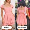 imageEXLURA Womens 2025 Summer Ruffle Short Sleeve Tie Back Romper Dress Square Neck A Line Cute Dressy Short JumpsuitsLight Pink