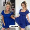 imageEXLURA Womens 2025 Summer Ruffle Short Sleeve Tie Back Romper Dress Square Neck A Line Cute Dressy Short JumpsuitsNavy Blue