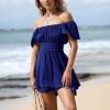 imageEXLURA Womens 2025 Summer Ruffle Short Sleeve Tie Back Romper Dress Square Neck A Line Cute Dressy Short JumpsuitsNavy Blue