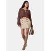 imageEXLURA Womens Button Bodycon Mini Skirt Sexy Night Club High Waist Elastic Y2K Fall Winter Plaid SkirtsApricot