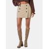imageEXLURA Womens Button Bodycon Mini Skirt Sexy Night Club High Waist Elastic Y2K Fall Winter Plaid SkirtsApricot