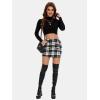 imageEXLURA Womens Button Bodycon Mini Skirt Sexy Night Club High Waist Elastic Y2K Fall Winter Plaid SkirtsBlack Plaid