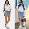 imageEXLURA Womens Button Bodycon Mini Skirt Sexy Night Club High Waist Elastic Y2K Fall Winter Plaid SkirtsBlack White