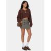 imageEXLURA Womens Button Bodycon Mini Skirt Sexy Night Club High Waist Elastic Y2K Fall Winter Plaid SkirtsKhaki