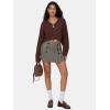 imageEXLURA Womens Button Bodycon Mini Skirt Sexy Night Club High Waist Elastic Y2K Fall Winter Plaid SkirtsKhaki