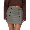 imageEXLURA Womens Button Bodycon Mini Skirt Sexy Night Club High Waist Elastic Y2K Fall Winter Plaid SkirtsKhaki