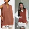 imageEXLURA Womens Oversized Sweater Vest Knit V Neck Tunic Casual Sleeveless Long Pullover Tank Tops Winter Spring Trendy 2025Red Brown