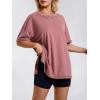 imageEXLURA Womens Summer Oversized T Shirts 2025 Casual Short Sleeve Loose Maternity Tops Crewneck Tunic Plus Gym Workout TopBrown