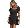 imageEXLURA Womens 2025 Summer Ruffle Short Sleeve Tie Back Romper Dress Square Neck A Line Cute Dressy Short JumpsuitsBlack