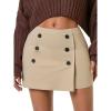 imageEXLURA Womens Button Bodycon Mini Skirt Sexy Night Club High Waist Elastic Y2K Fall Winter Plaid SkirtsApricot