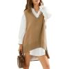 imageEXLURA Womens Oversized Sweater Vest Knit V Neck Tunic Casual Sleeveless Long Pullover Tank Tops Winter Spring Trendy 2025Light Brown