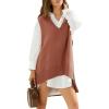 imageEXLURA Womens Oversized Sweater Vest Knit V Neck Tunic Casual Sleeveless Long Pullover Tank Tops Winter Spring Trendy 2025Red Brown