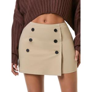 imageEXLURA Womens Button Bodycon Mini Skirt Sexy Night Club High Waist Elastic Y2K Fall Winter Plaid SkirtsApricot