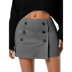 imageEXLURA Womens Button Bodycon Mini Skirt Sexy Night Club High Waist Elastic Y2K Fall Winter Plaid SkirtsDark Grey