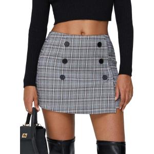 imageEXLURA Womens Button Bodycon Mini Skirt Sexy Night Club High Waist Elastic Y2K Fall Winter Plaid SkirtsGrey Pink