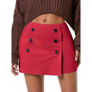 imageEXLURA Womens Button Bodycon Mini Skirt Sexy Night Club High Waist Elastic Y2K Fall Winter Plaid SkirtsRed