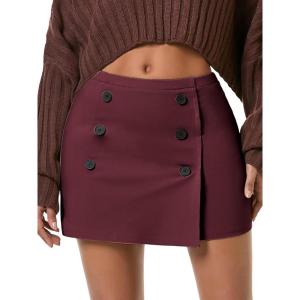 imageEXLURA Womens Button Bodycon Mini Skirt Sexy Night Club High Waist Elastic Y2K Fall Winter Plaid SkirtsWine Red