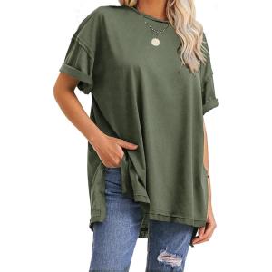 imageEXLURA Womens Summer Oversized T Shirts 2025 Casual Short Sleeve Loose Maternity Tops Crewneck Tunic Plus Gym Workout TopArmy Green