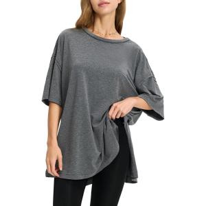 imageEXLURA Womens Summer Oversized T Shirts 2025 Casual Short Sleeve Loose Maternity Tops Crewneck Tunic Plus Gym Workout TopDeep Grey