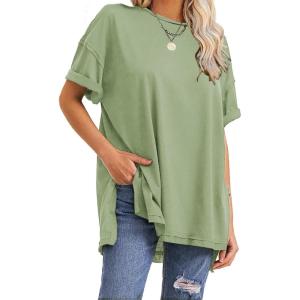 imageEXLURA Womens Summer Oversized T Shirts 2025 Casual Short Sleeve Loose Maternity Tops Crewneck Tunic Plus Gym Workout TopGrey Green