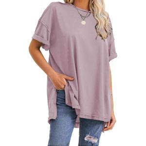 imageEXLURA Womens Summer Oversized T Shirts 2025 Casual Short Sleeve Loose Maternity Tops Crewneck Tunic Plus Gym Workout TopGrey Purple