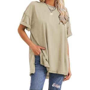 imageEXLURA Womens Summer Oversized T Shirts 2025 Casual Short Sleeve Loose Maternity Tops Crewneck Tunic Plus Gym Workout TopKhaki