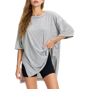 imageEXLURA Womens Summer Oversized T Shirts 2025 Casual Short Sleeve Loose Maternity Tops Crewneck Tunic Plus Gym Workout TopLight Grey