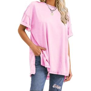 imageEXLURA Womens Summer Oversized T Shirts 2025 Casual Short Sleeve Loose Maternity Tops Crewneck Tunic Plus Gym Workout TopLight Pink