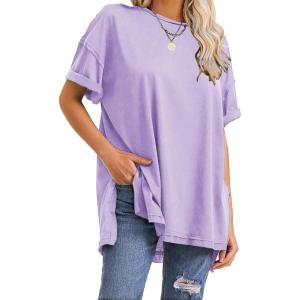 imageEXLURA Womens Summer Oversized T Shirts 2025 Casual Short Sleeve Loose Maternity Tops Crewneck Tunic Plus Gym Workout TopLight Purple