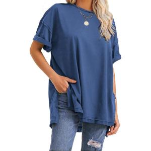 imageEXLURA Womens Summer Oversized T Shirts 2025 Casual Short Sleeve Loose Maternity Tops Crewneck Tunic Plus Gym Workout TopNavy Blue