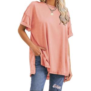 imageEXLURA Womens Summer Oversized T Shirts 2025 Casual Short Sleeve Loose Maternity Tops Crewneck Tunic Plus Gym Workout TopOrange