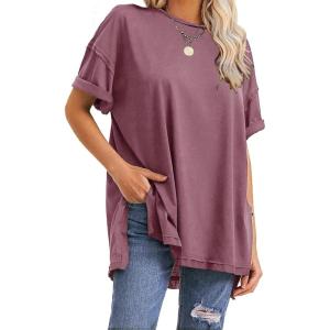 imageEXLURA Womens Summer Oversized T Shirts 2025 Casual Short Sleeve Loose Maternity Tops Crewneck Tunic Plus Gym Workout TopPurple