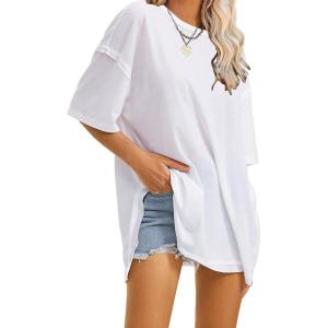 imageEXLURA Womens Summer Oversized T Shirts 2025 Casual Short Sleeve Loose Maternity Tops Crewneck Tunic Plus Gym Workout TopWhite