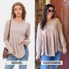 imageEXLURA Waffle Knit Long Sleeve Shirts for Womens Crewneck Loose Babydoll Tunic Tops Maternity Tops Fall Fashion 2025 ClothesApricot