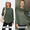 imageEXLURA Waffle Knit Long Sleeve Shirts for Womens Crewneck Loose Babydoll Tunic Tops Maternity Tops Fall Fashion 2025 ClothesArmy Green